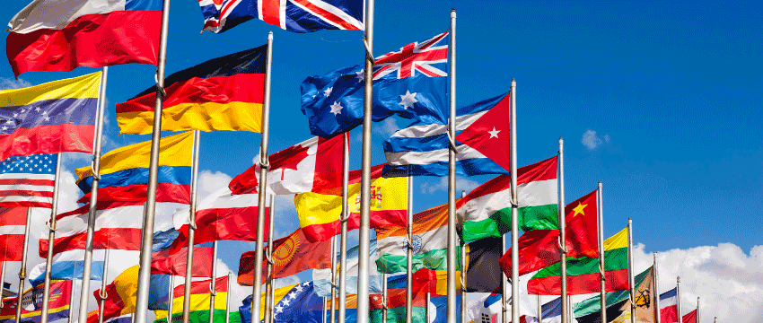 multiple country flags on flagpoles